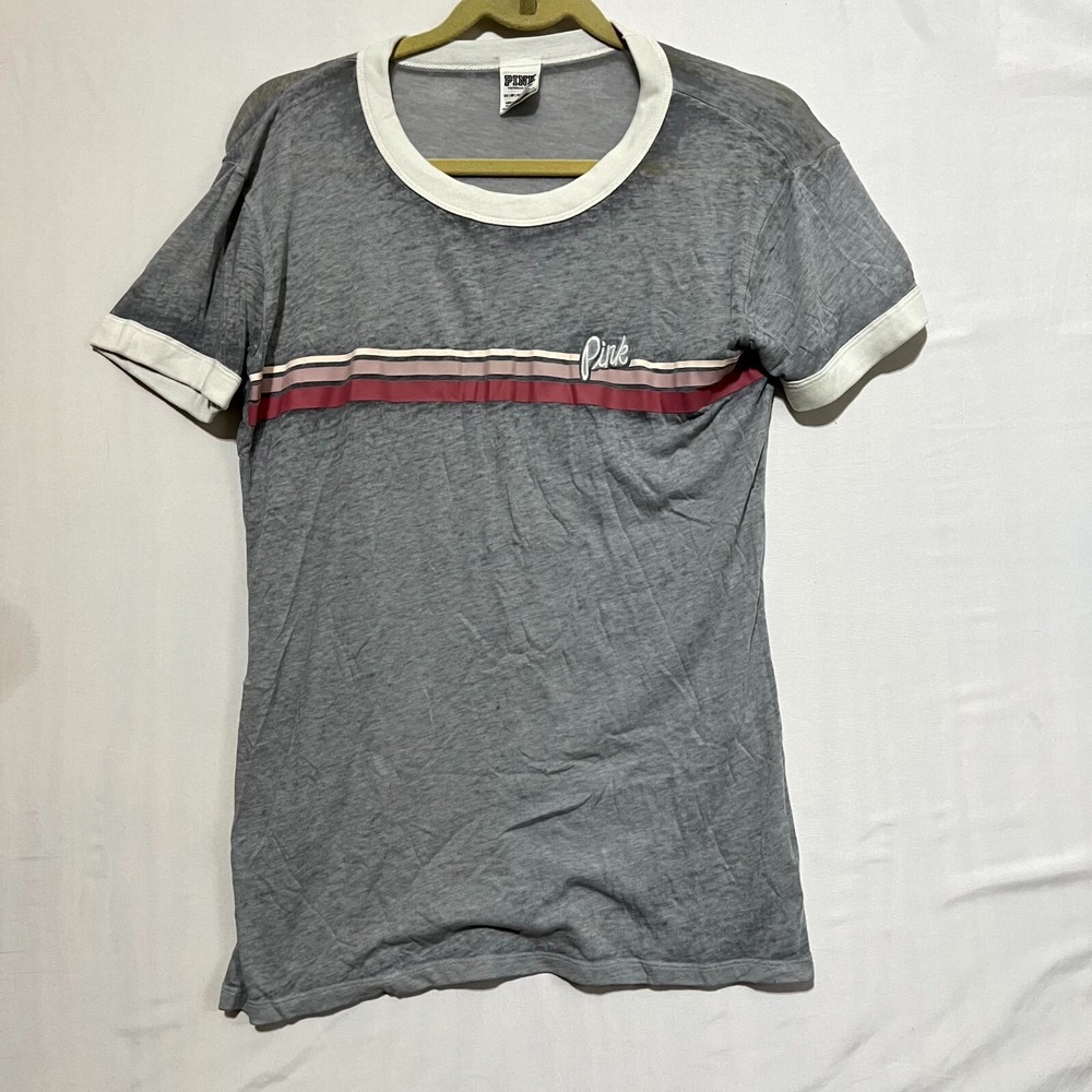 Pink‎ Victoria's Secret T-Shirt XS Gray Cotton Logo Round Neck Short Sleeve